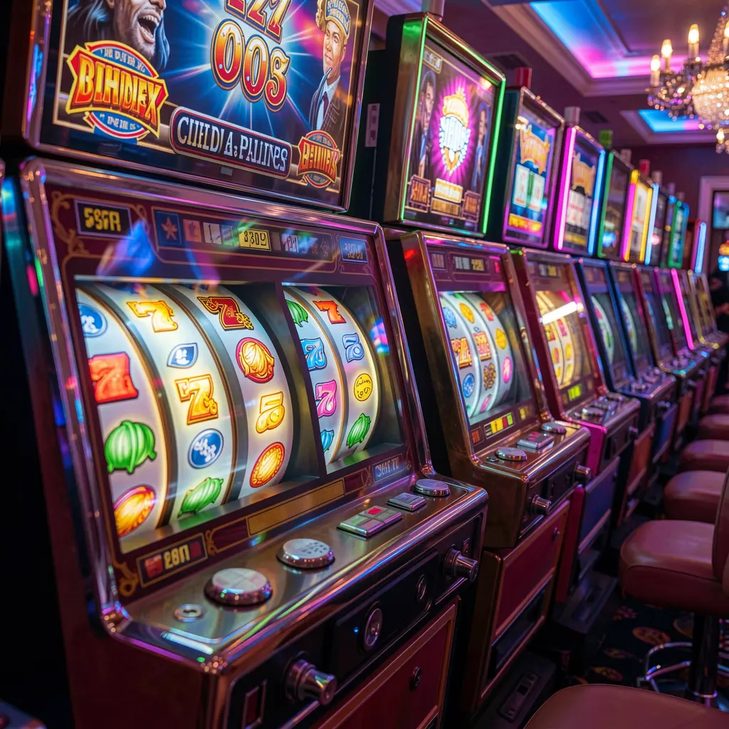 Close up view of modern slot machines with colorful reels and bright lights showcasing the immersive casino experience offered by TTTPRO for players in the Philippines